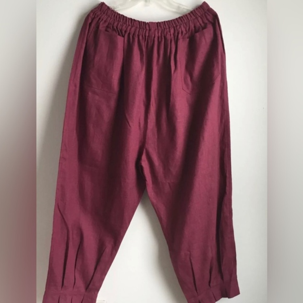 Ankle Pants Linen Handcrafted Heavy Women's Plus Size 18 20 22 Maroon Wine